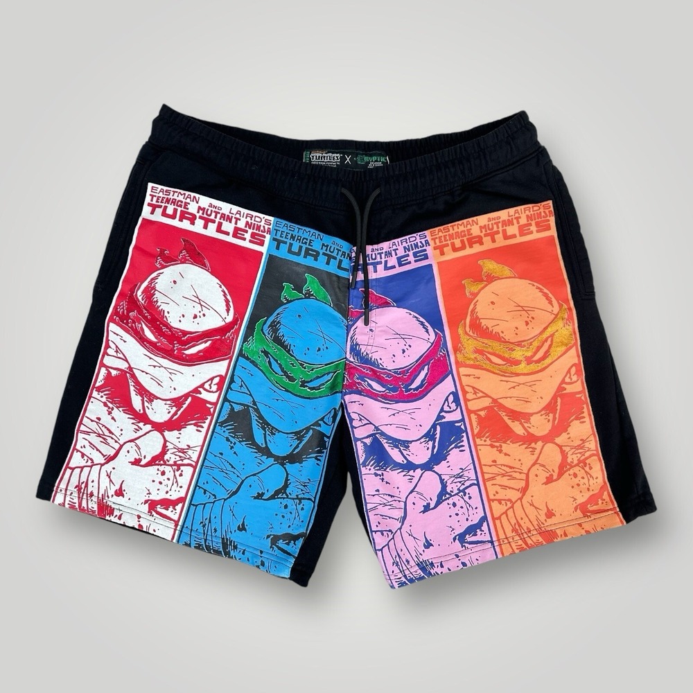KRYPTIC Teenage Mutant Ninja Turtles ADULT Black Sweat Shorts Size 3XL Cotton